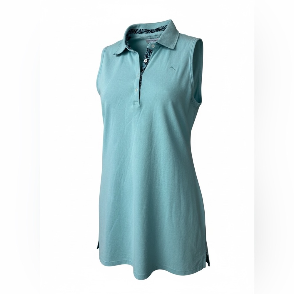 Tommy Bahama Women's Light Blue Sleeveless Pique
Polo Shirt with Floral Trim - Picture 2 of 10
